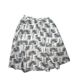 MAAC London Elegant Ecru Cream  Black Floral Print A-Line Knee Length Skirt Sz M